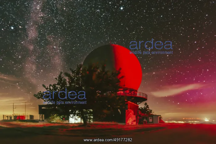 : Milky Way above red radar dome : Milky Way above red radar dome