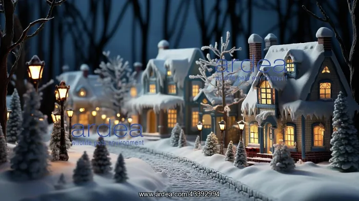 : Miniature holiday christmas decorated town and snowy : Miniature holiday christmas decorated town and snowy