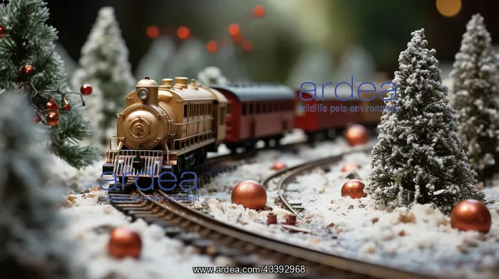 : Miniature locamotive train set in A snowy christmas : Miniature locamotive train set in A snowy christmas