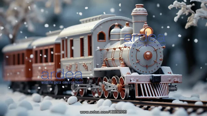 : Miniature locamotive train set in A snowy christmas : Miniature locamotive train set in A snowy christmas