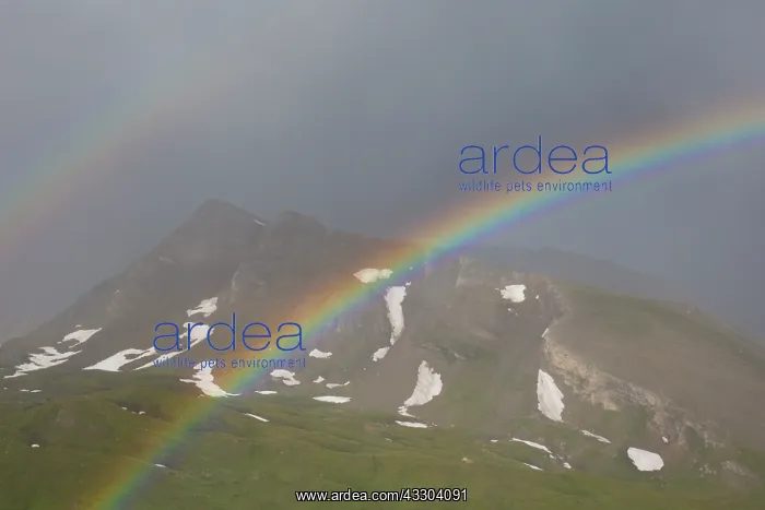 : Moelltal Valley filled with clouds and rainbow - : Moelltal Valley filled with clouds and rainbow -