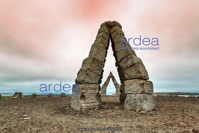 : Monumental stone gates in barren landscape, Arctic : Monumental stone gates in barren landscape, Arctic