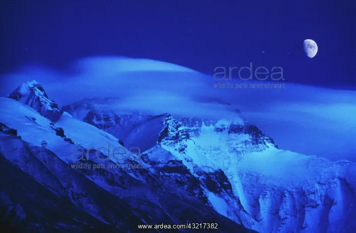 : Moon over Mt. Everest, Tibet, China : Moon over Mt. Everest, Tibet, China