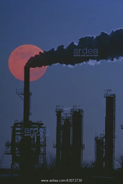 : Full Moon Behind Smoke Stacks : Full Moon Behind Smoke Stacks