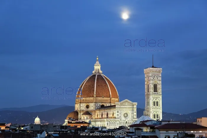 : Moonrise and Florence Cathedral, Basilica : Moonrise and Florence Cathedral, Basilica