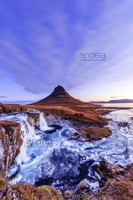 : Morning atmosphere at Kirkjufell with waterfall : Morning atmosphere at Kirkjufell with waterfall