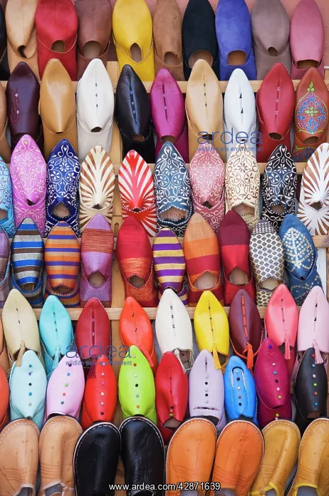 : Morocco - Displayed shoes in a shop in the souks of : Morocco - Displayed shoes in a shop in the souks of