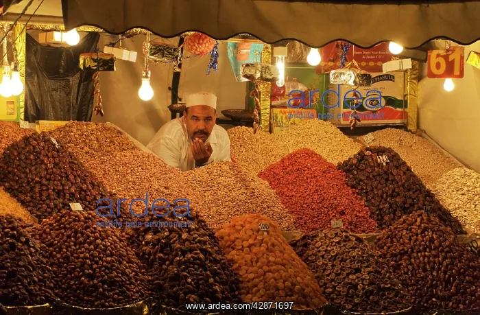 : Morocco - Market stall selling dried fruit and : Morocco - Market stall selling dried fruit and