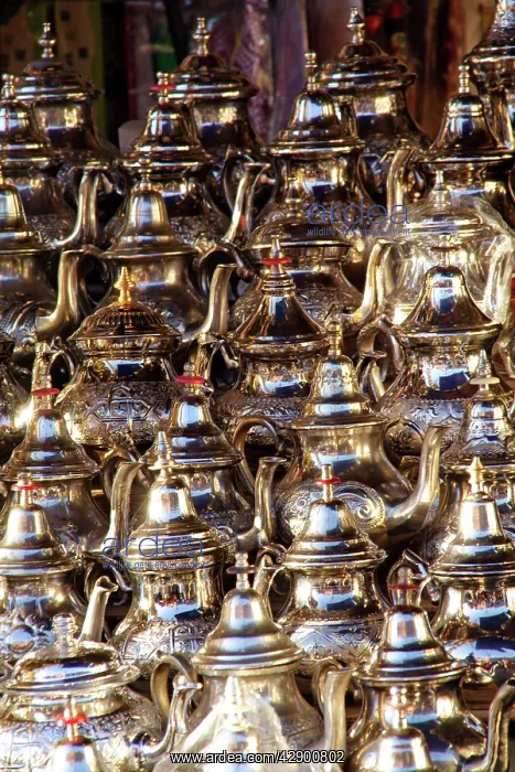  : Morocco - market stall selling ornate teapots