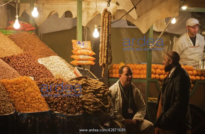 : Morocco - Market stalls selling dried fruit, nuts : Morocco - Market stalls selling dried fruit, nuts