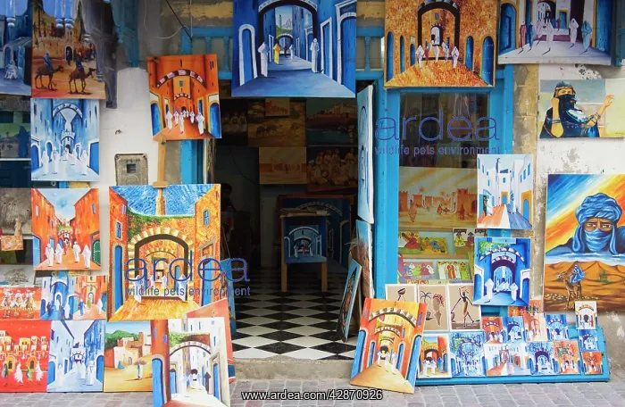 : Morocco - A painter's shop in the Medina (= the : Morocco - A painter's shop in the Medina (= the