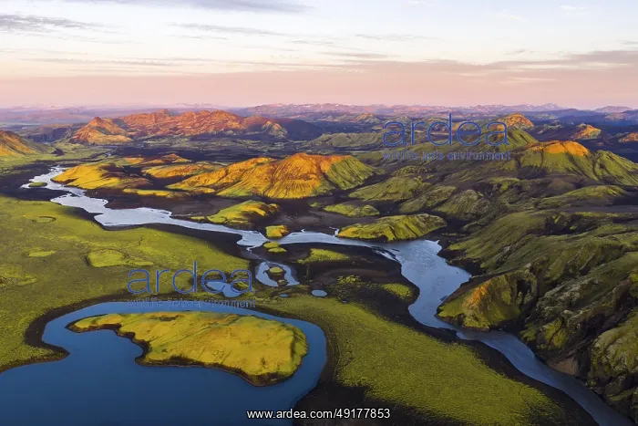 : Mossy landscape and lakes at sunrise : Mossy landscape and lakes at sunrise
