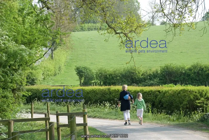 : Mother and daughter - walking down country road : Mother and daughter - walking down country road