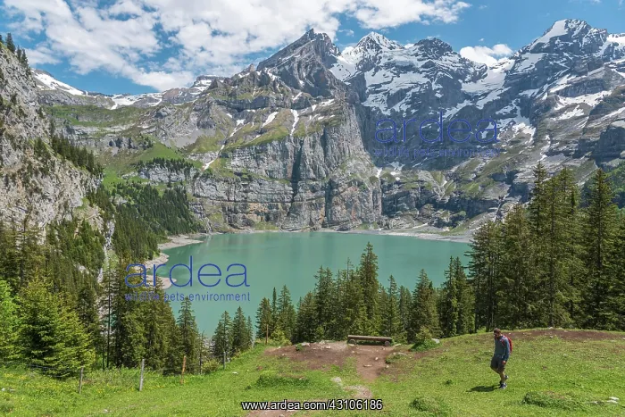 : Mountain landscape with Lake Oeschinen and Blaemlisalp : Mountain landscape with Lake Oeschinen and Blaemlisalp