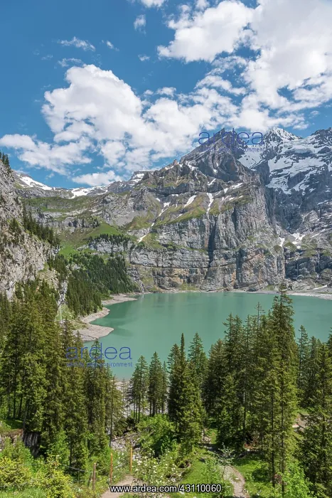 : Mountain landscape with Lake Oeschinen and Blaemlisalp : Mountain landscape with Lake Oeschinen and Blaemlisalp