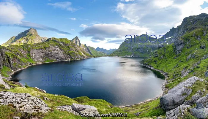  : Mountain landscape with lake Tennesvatnet, at sunrise