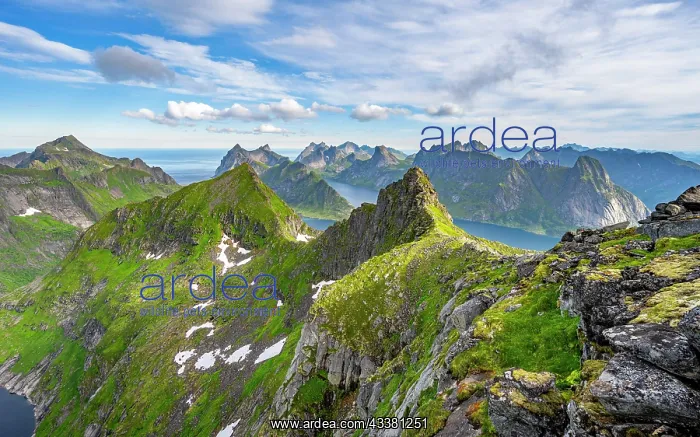 : Mountain landscape with steep rocky peaks fjords : Mountain landscape with steep rocky peaks fjords