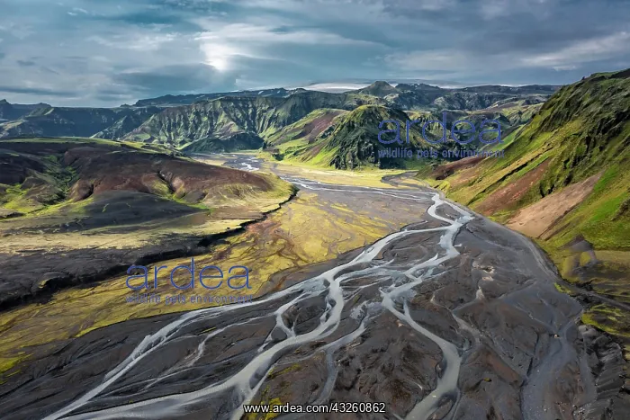 : Mountain panorama, volcanic landscape and river : Mountain panorama, volcanic landscape and river
