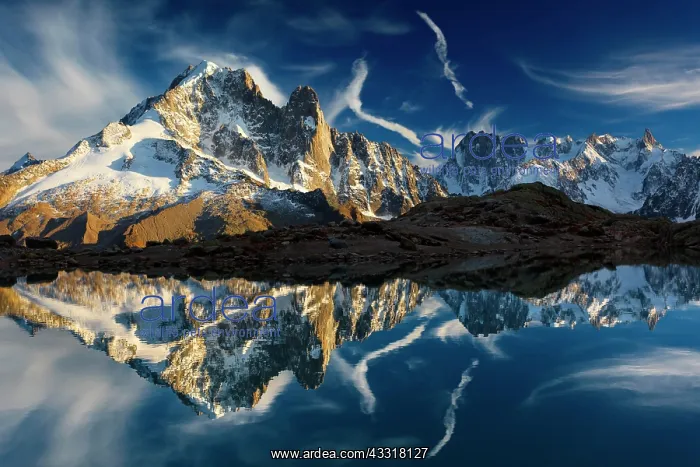 : Mountain panorama with water reflection in Lac Blanc : Mountain panorama with water reflection in Lac Blanc