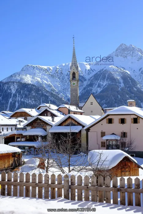 : Mountain village Sent, village view in winter, Lower : Mountain village Sent, village view in winter, Lower
