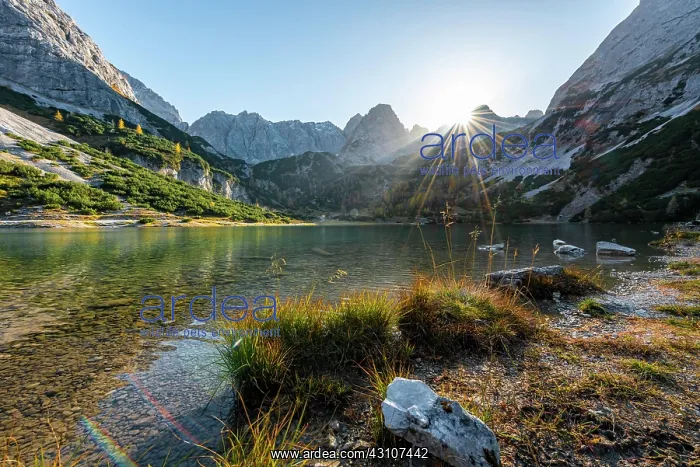 : Mountains are reflected in the Seebensee, Sonnenspitze : Mountains are reflected in the Seebensee, Sonnenspitze