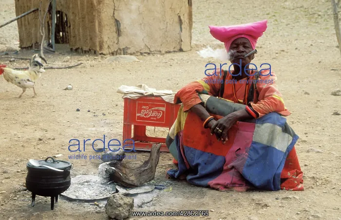 : Namibia - traditionally dressed Herero woman at : Namibia - traditionally dressed Herero woman at