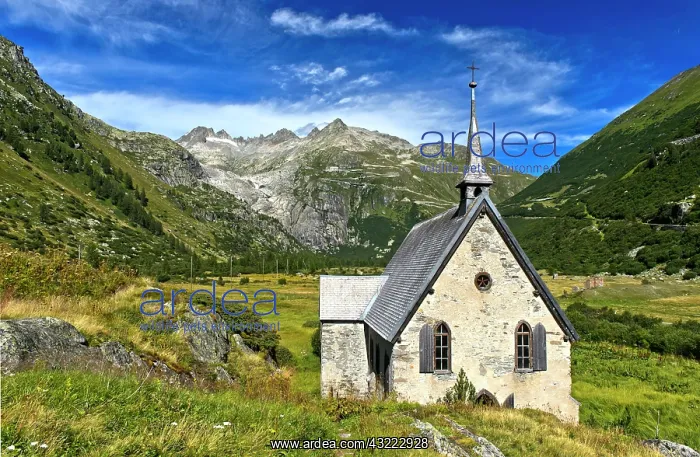 : Neo-Gothic chapel, glacier at the Furka Pass, Valais : Neo-Gothic chapel, glacier at the Furka Pass, Valais