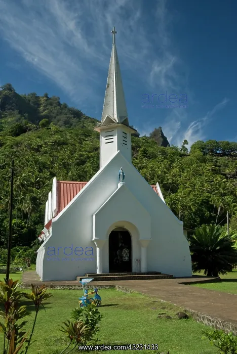 : Neo-gothic spire church with smoking cloud : Neo-gothic spire church with smoking cloud