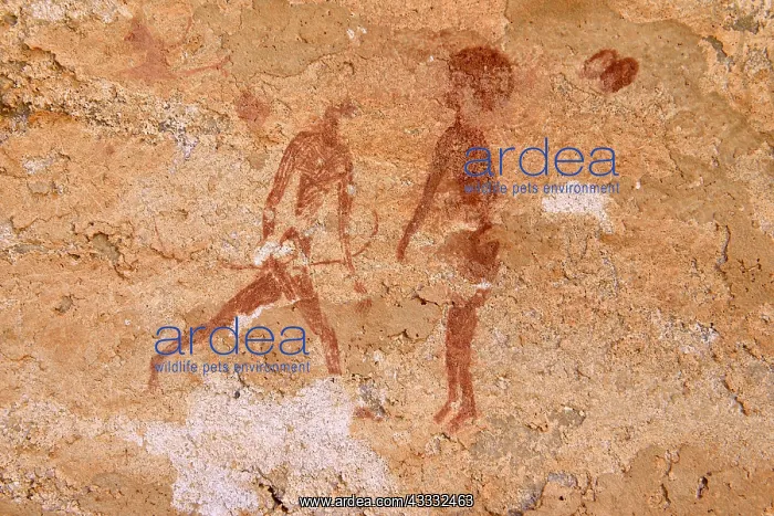 : Neolithic rock painting, two people, Tin Abenhar : Neolithic rock painting, two people, Tin Abenhar