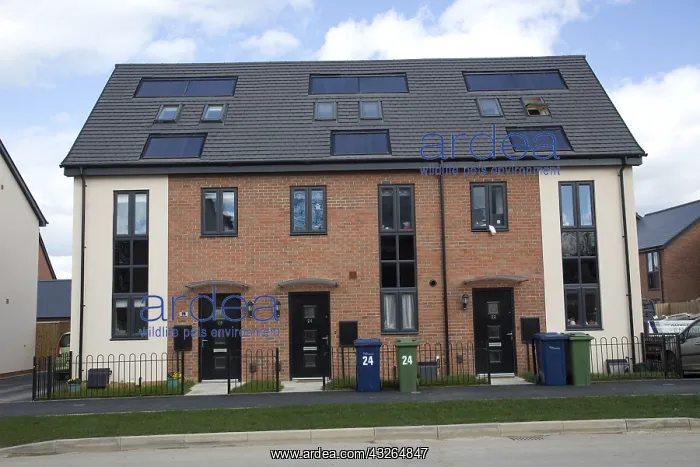 : New red brick houses all with solar black PV panels : New red brick houses all with solar black PV panels