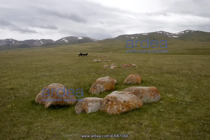 : Two Nomadic horsemen on a tableland Kyrgyzstan : Two Nomadic horsemen on a tableland Kyrgyzstan