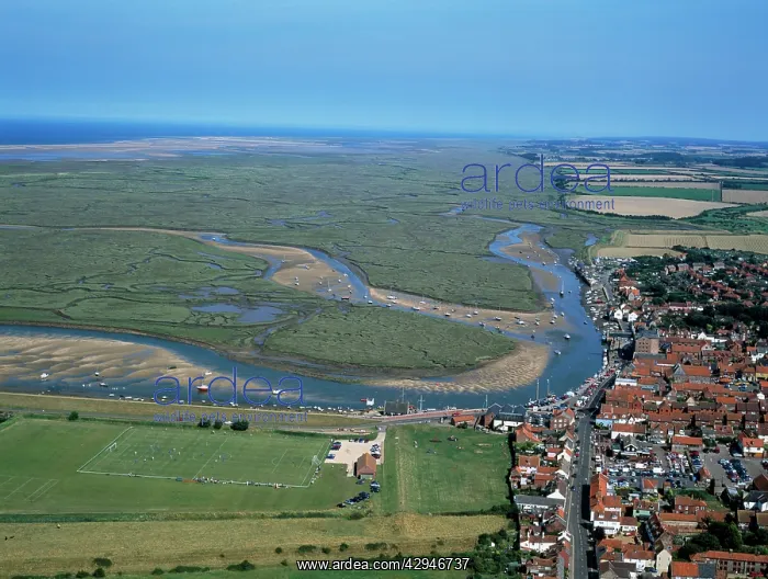 : NORFOLK - Aerial of Wells-next-the-Sea. Salt marsh : NORFOLK - Aerial of Wells-next-the-Sea. Salt marsh