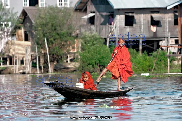  : Novices, Monks, Boat, Inle Lake, Myanmar, Burma, B