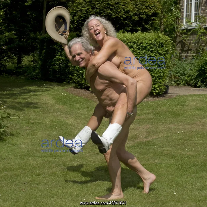 : NUDE older couple, piggy back with cowgirl hat & : NUDE older couple, piggy back with cowgirl hat &