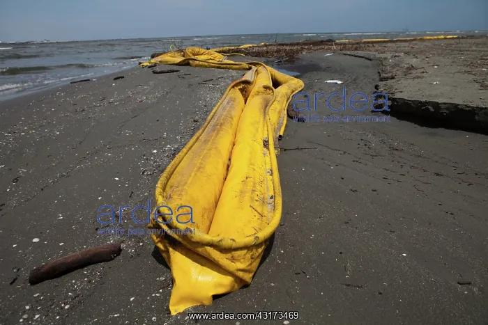 : Oil Barriers Placed on Beach : Oil Barriers Placed on Beach