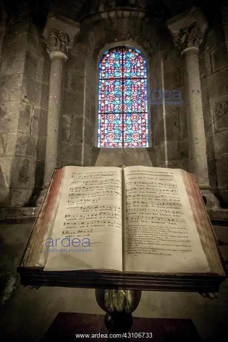 : Old songbook in a church, Puy de Dome department : Old songbook in a church, Puy de Dome department