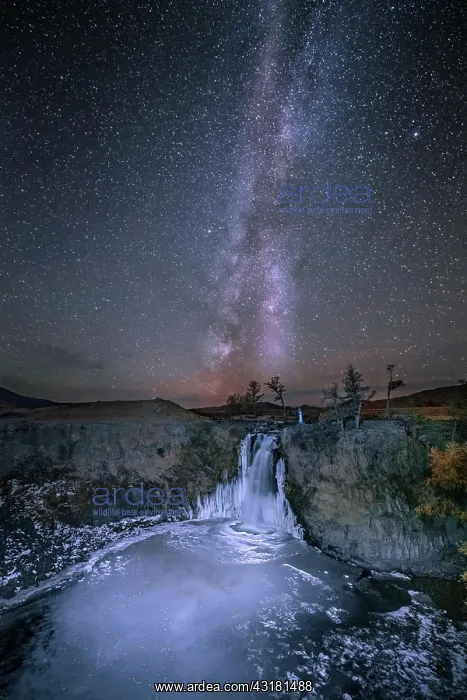 : Orchon waterfall at night with starry sky and Milky : Orchon waterfall at night with starry sky and Milky