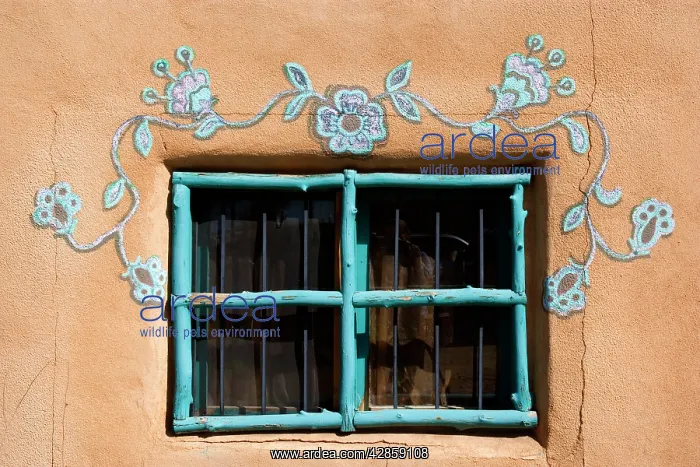 : Ornate Window - turquoise painted window mounted : Ornate Window - turquoise painted window mounted