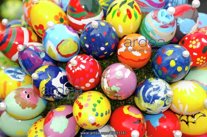 : Painted Easter eggs, Easter fountain, Schechingen : Painted Easter eggs, Easter fountain, Schechingen