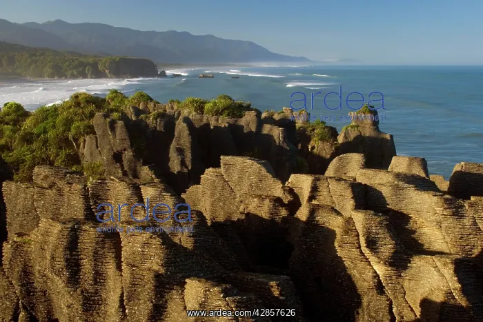 : Pancake Rocks - famous flat limestone rock formations : Pancake Rocks - famous flat limestone rock formations