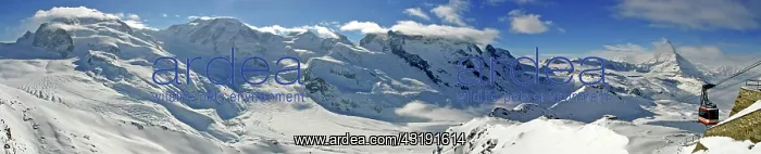  : Panoramic shot, ski resort Zermatt with (from left