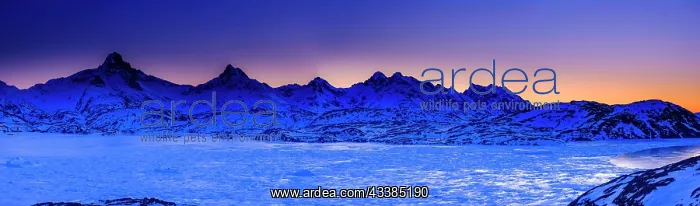 : Panoramic view, dawn, looking across the frozen Kong Oscar F : Panoramic view, dawn, looking across the frozen Kong Oscar F