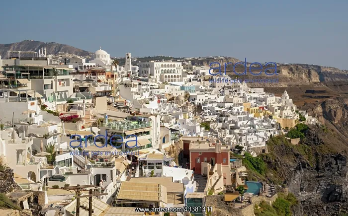 : Panoramic view of Fira, Santorini, Greece, Europe : Panoramic view of Fira, Santorini, Greece, Europe