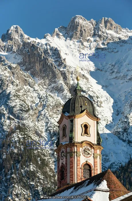 : Parish church St. Peter and Paul, Mittenwald, behind : Parish church St. Peter and Paul, Mittenwald, behind