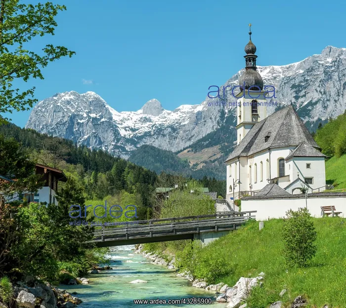 : Parish church St. Sebastian, Ramsauer Ache, Reiteralpe : Parish church St. Sebastian, Ramsauer Ache, Reiteralpe