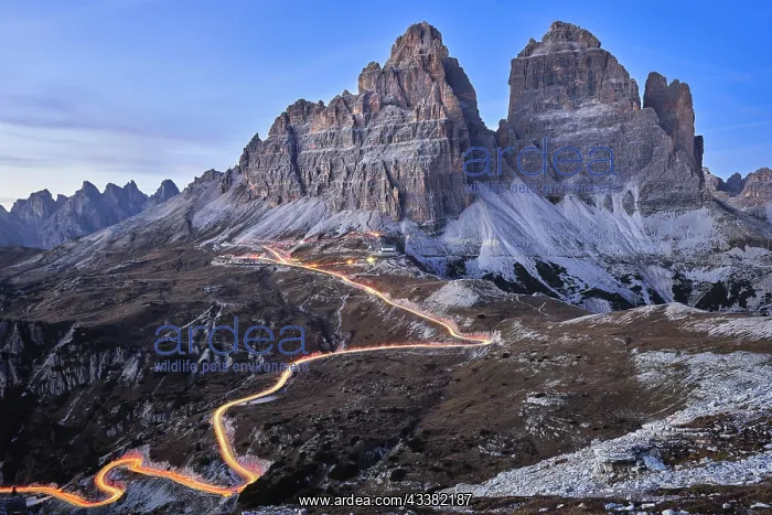  : Three Peaks Pass Road with Light Trails, Misurina