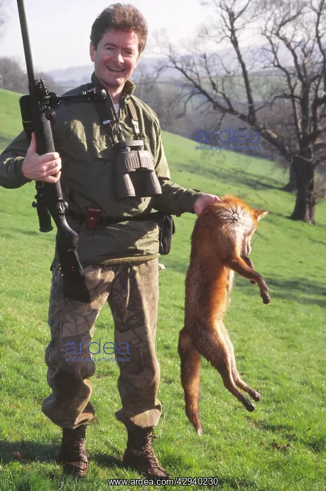  : Pest control: rifleman holds dead fox