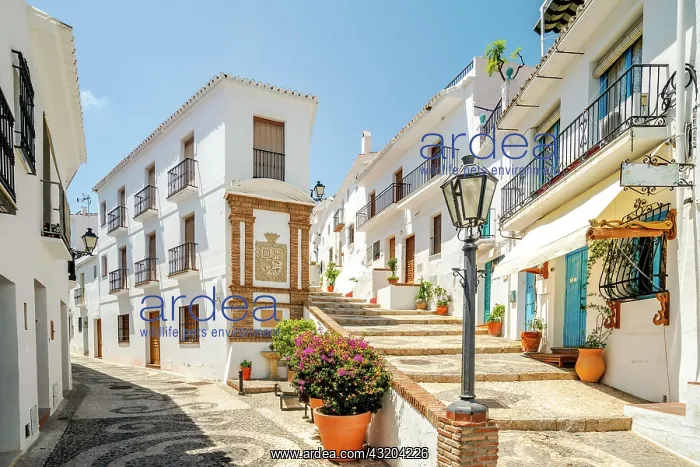 : Picturesque town of Frigiliana located in mountainous : Picturesque town of Frigiliana located in mountainous