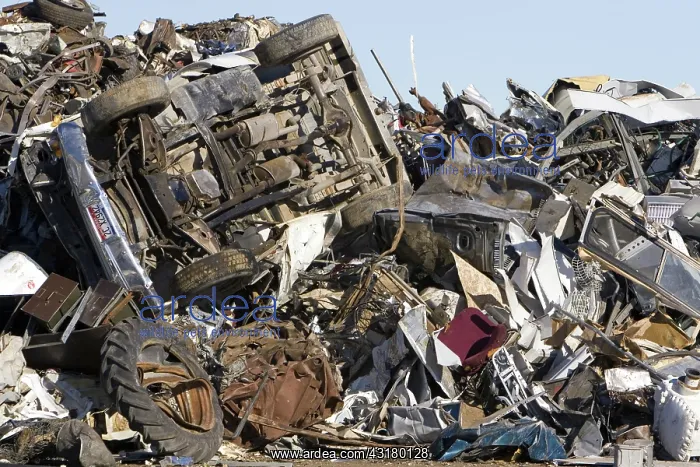 : Piles of Scrap Metal with Junk Automobile : Piles of Scrap Metal with Junk Automobile