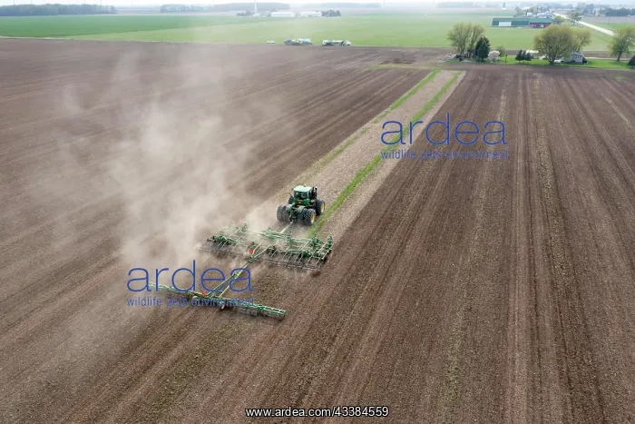: Pinnebog, Michigan, A tractor plows a farm field : Pinnebog, Michigan, A tractor plows a farm field